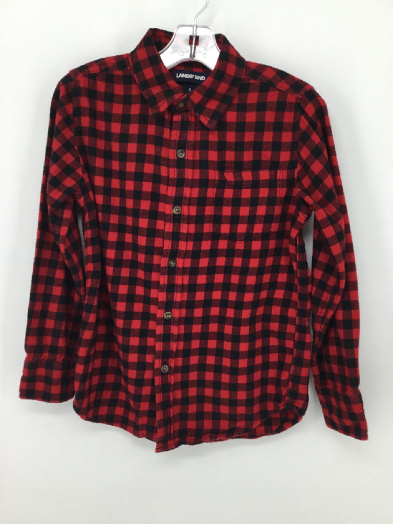 Lands' End Child Size 8 Red Gingham Shirt - boys