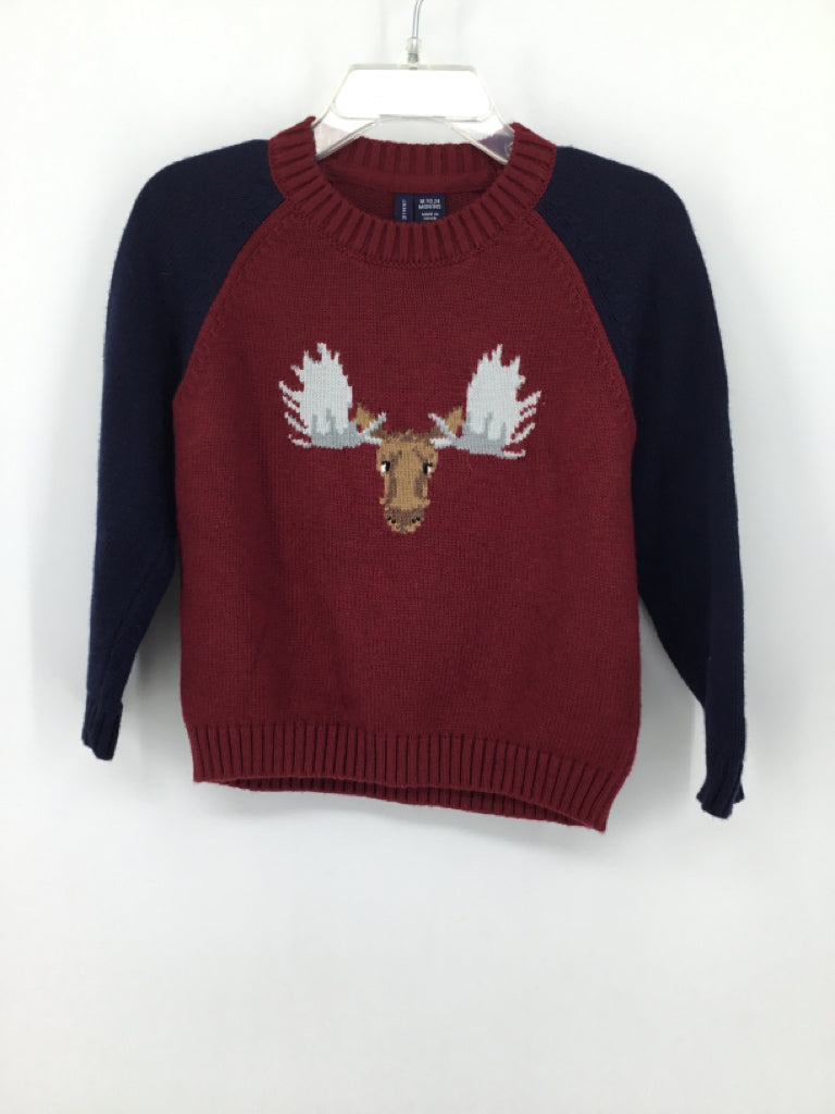 Janie and Jack Child Size 18-24 Months Burgundy Animals Sweater - boys