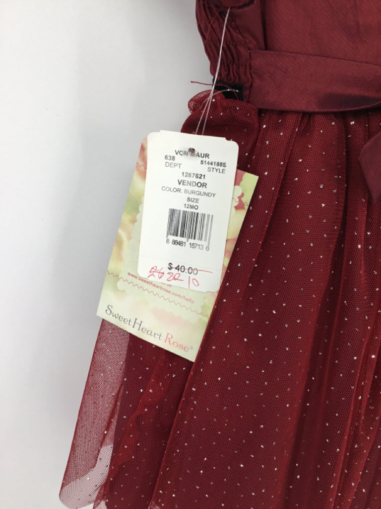 Sweet Heart Rose Child Size 12 Months Burgundy Dress - girls