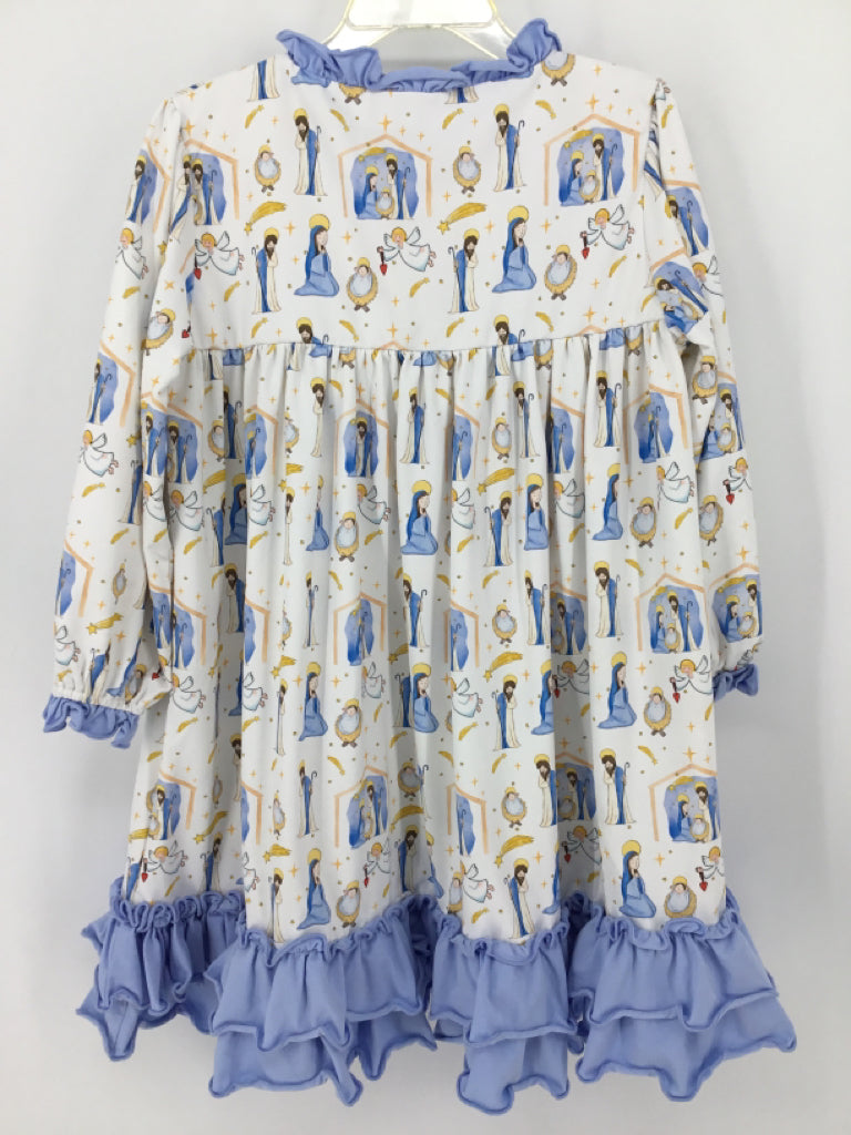 Southern Darlin Smock Child Size 5 Blue Christmas Dress