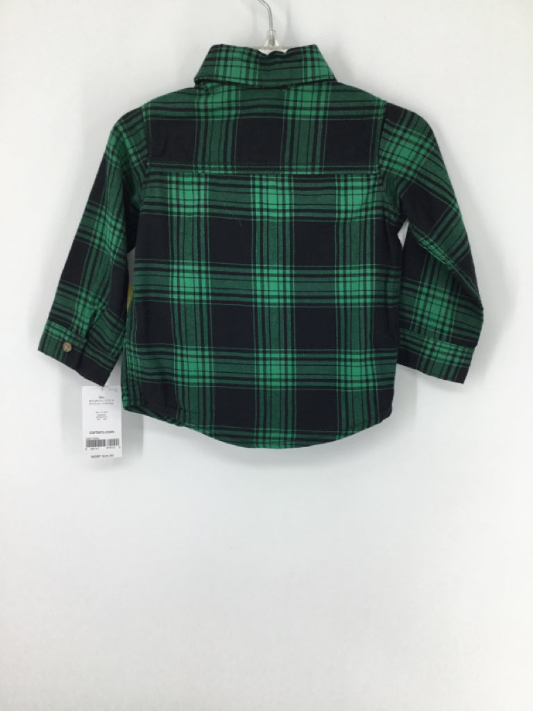 Carter's Child Size 9 Months Green Plaid Shirt - boys
