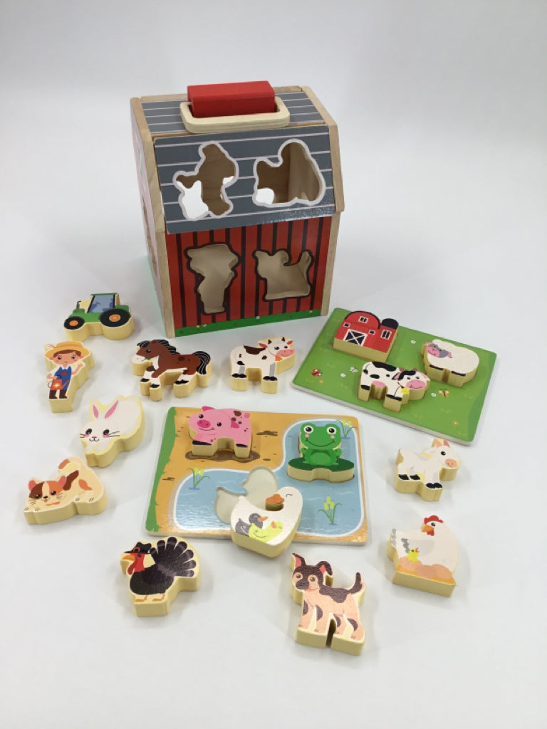 Toddler Wooden Farm Animal Sorting Toy and Puzzles
