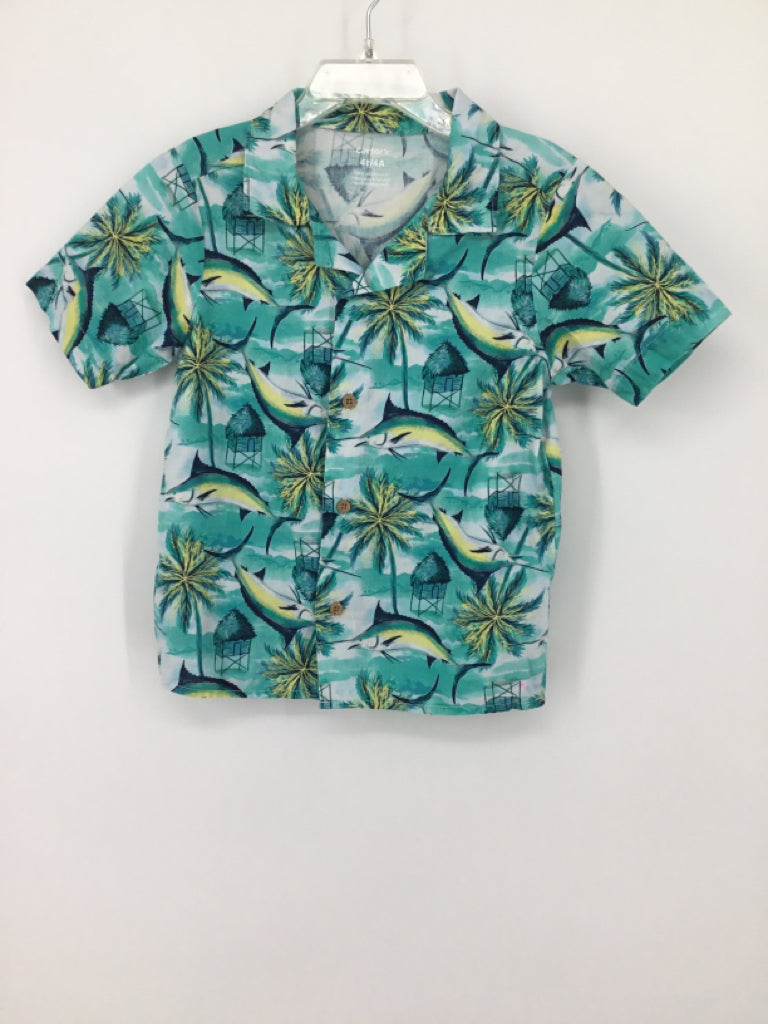 Carter's Child Size 4 Blue Print Shirt - boys