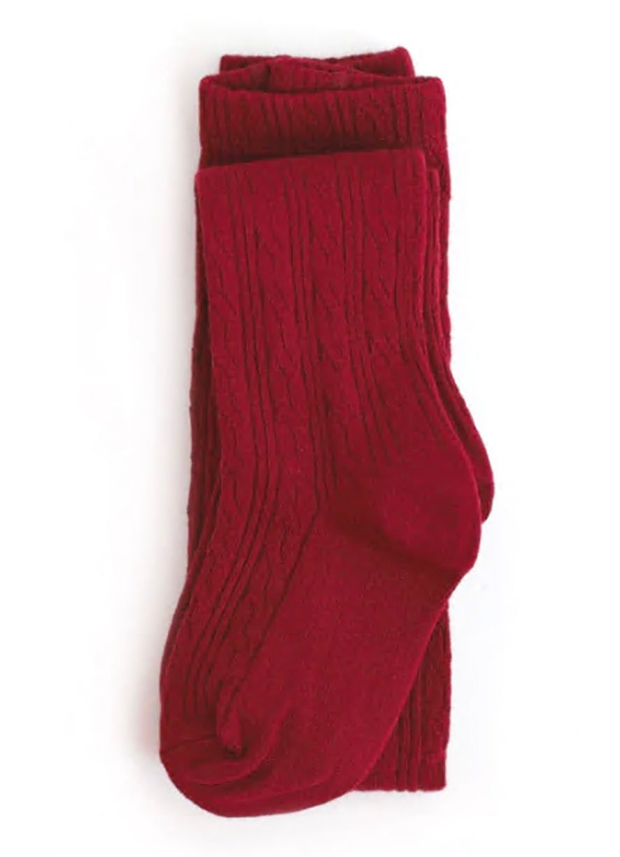The Little Stocking Co - Cable Knit Tights - Crimson