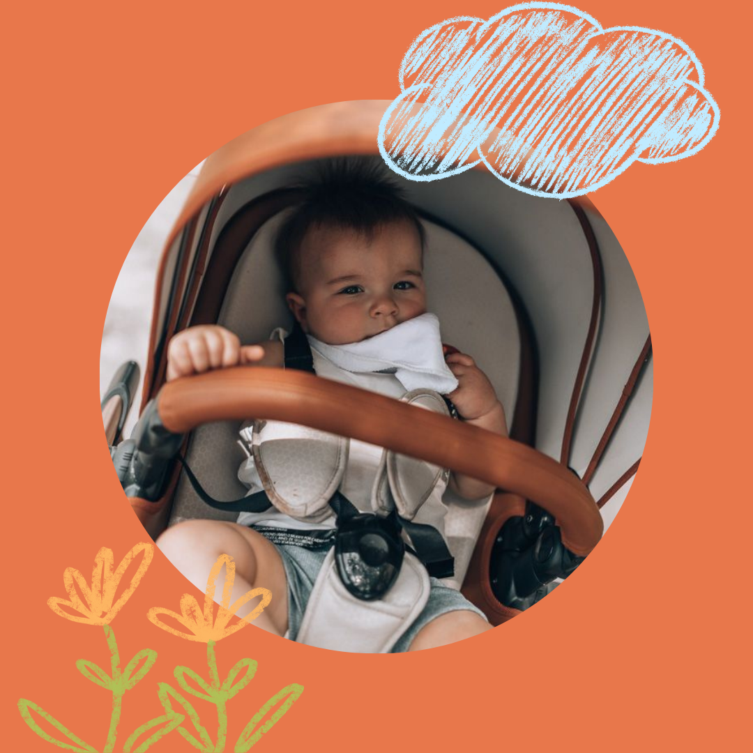 Outgrown baby gear like strollers and bouncers set aside after no longer being used