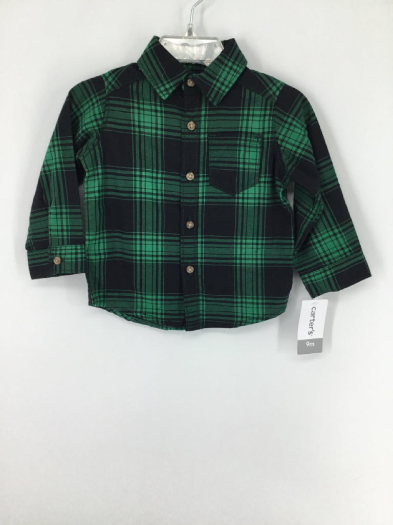Carter's Child Size 9 Months Green Plaid Shirt - boys