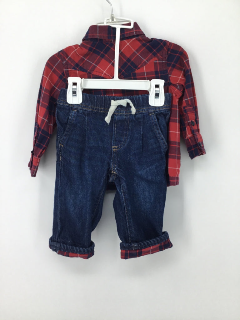 Gap Denim Child Size 12-18 Months Red Plaid Outfit - boys