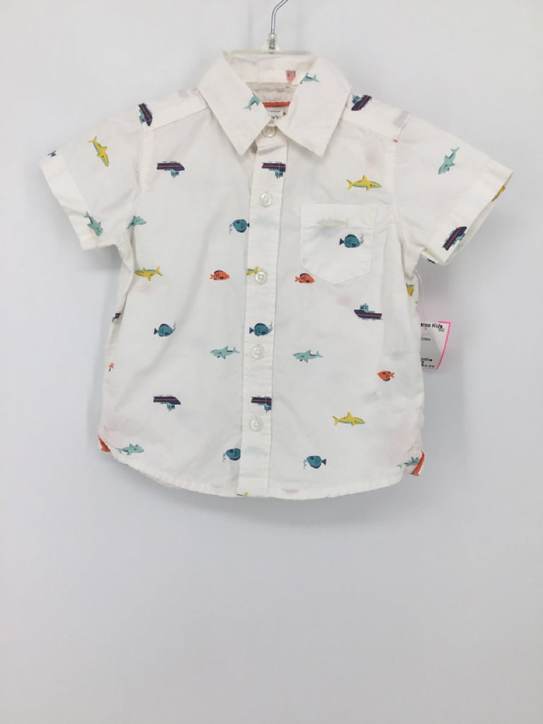 Carter's Child Size 12 Months White Print Shirt - boys