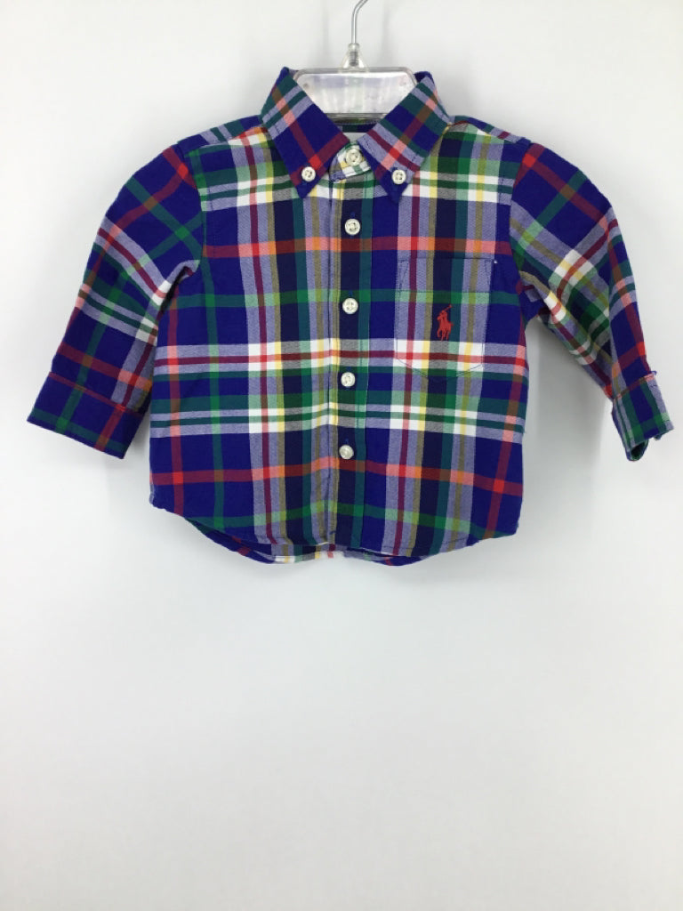 Ralph Lauren Child Size 3 Months Blue Plaid Shirt - boys