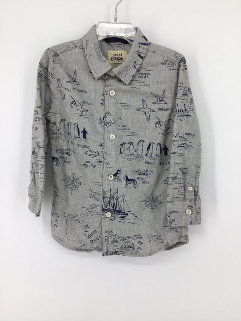 Mini Boden Child Size 3 Gray Print Shirt - boys