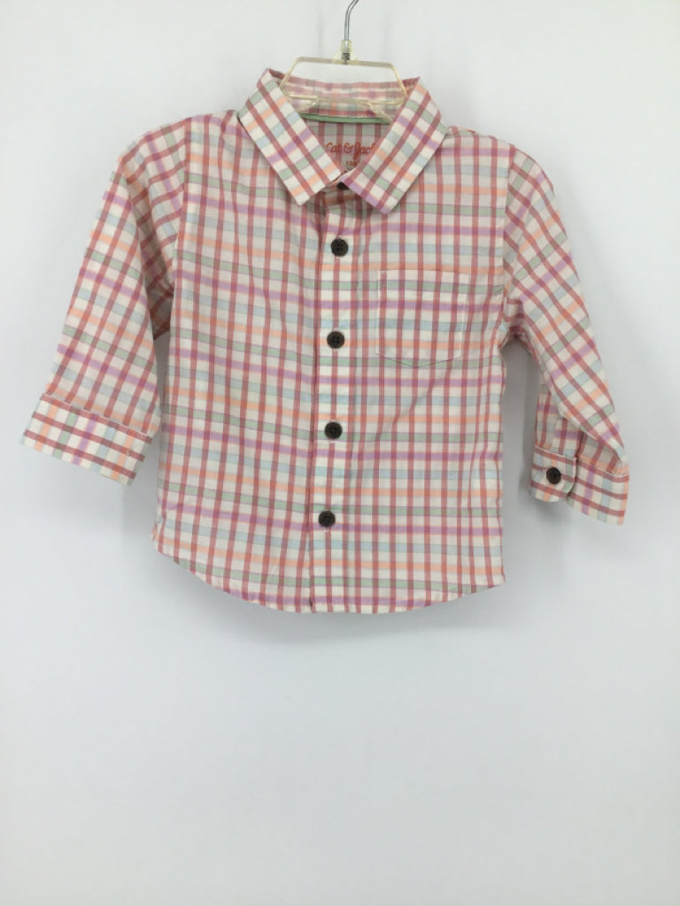 Cat & Jack Child Size 12 Months Pink Plaid Shirt - boys