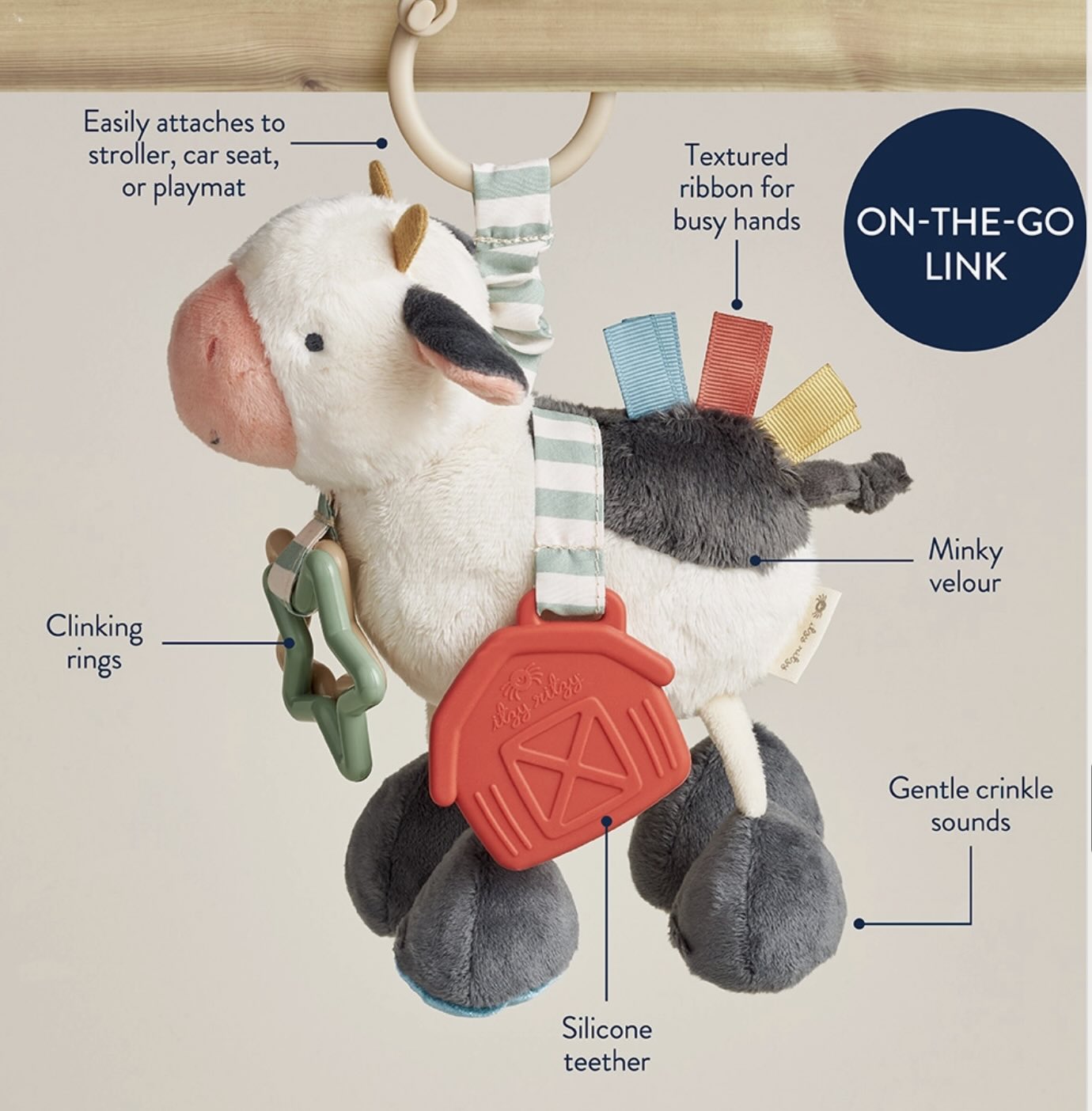 Itzy Ritzy - Link & Love Activity Plush with Teether Toy (Cow)