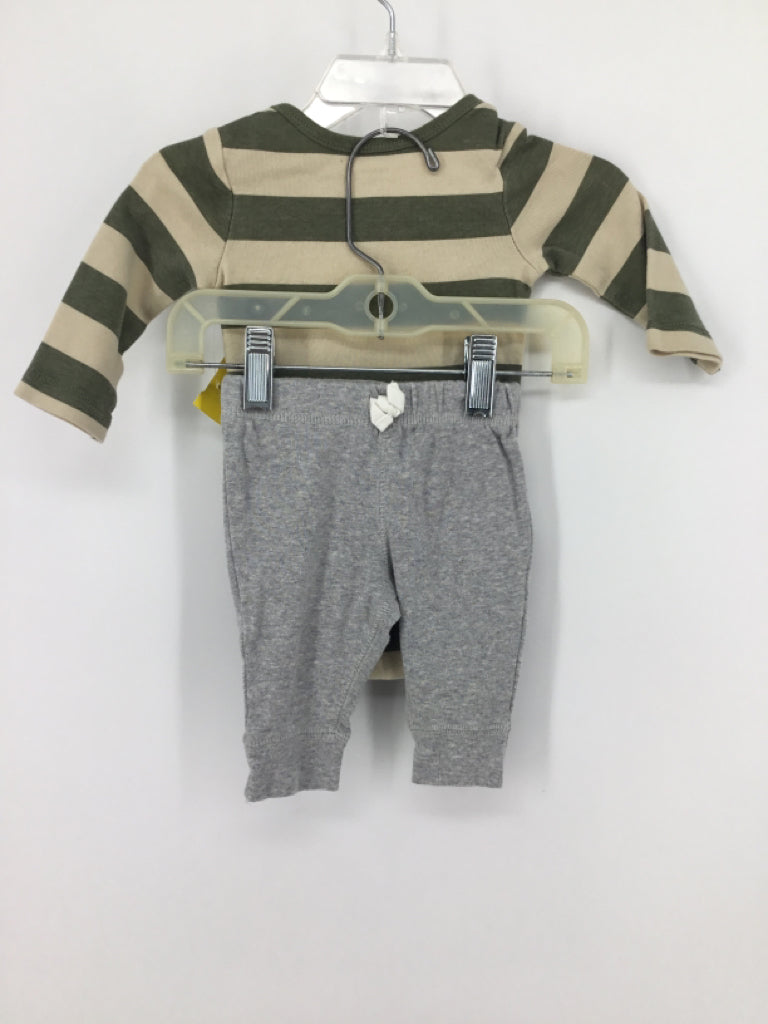 Carter's Child Size 3 Months Green Stripe Outfit - boys