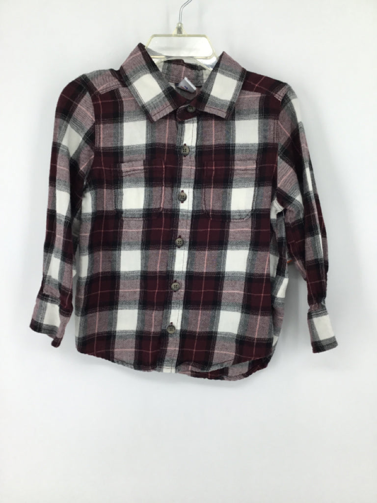 Old Navy Child Size 3 Burgundy Plaid Shirt - boys