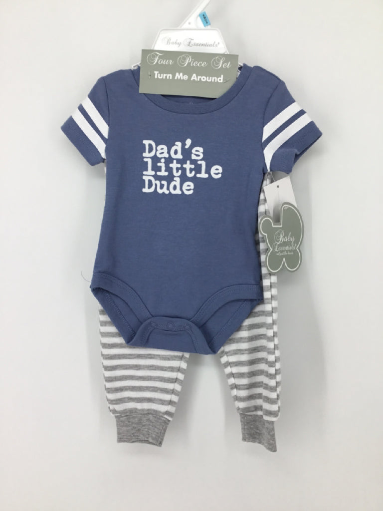 Baby Essentials Child Size 6 Months Blue screen printed Outfit - boys