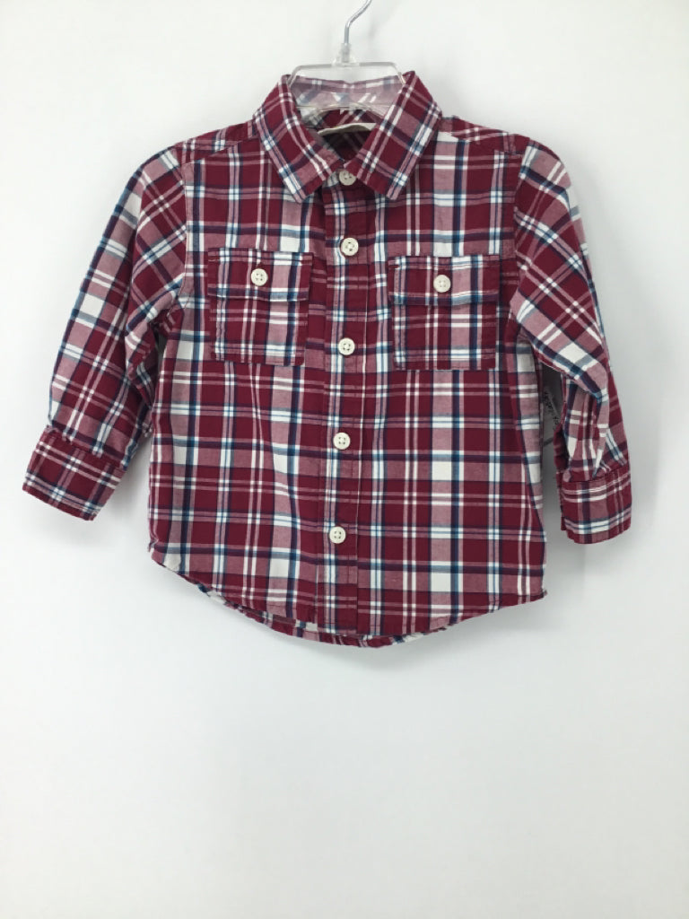Crazy 8 Child Size 12-18 Months Burgundy Plaid Shirt - boys