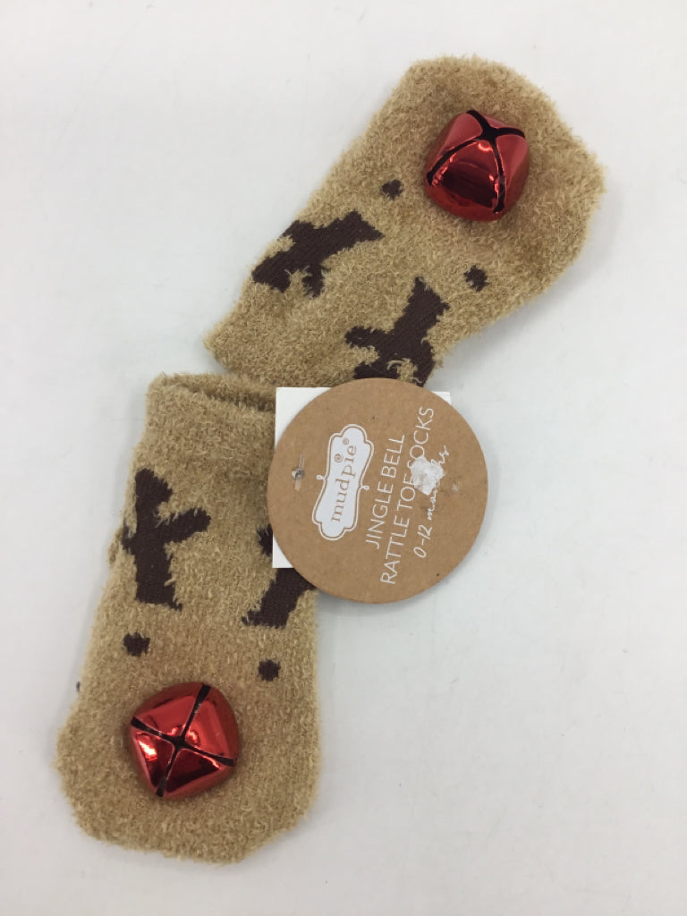 Mudpie Child Size 0-12 Months Tan Christmas Socks