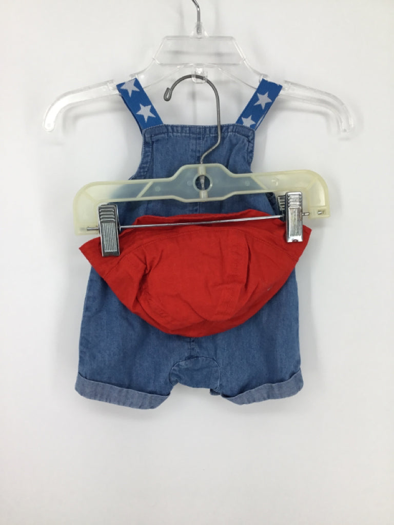 Cart Wheel Child Size Newborn Blue Stars & Stripes Overalls & Hat