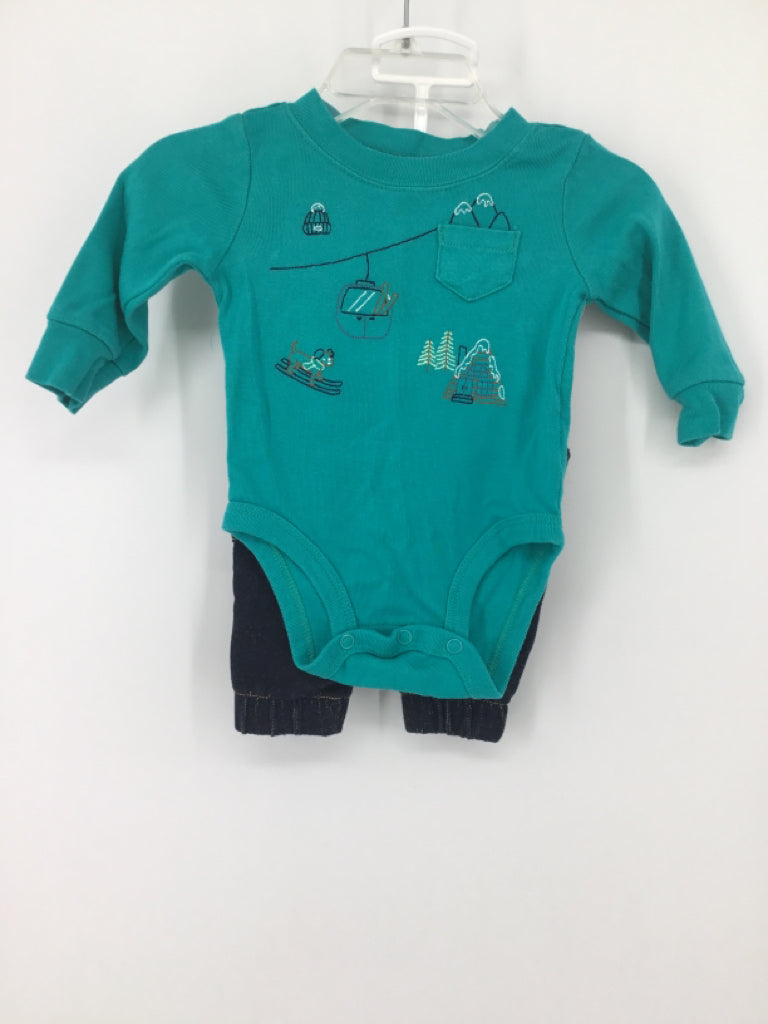 Carter's Child Size 3 Months Blue Embroidered Outfit - boys