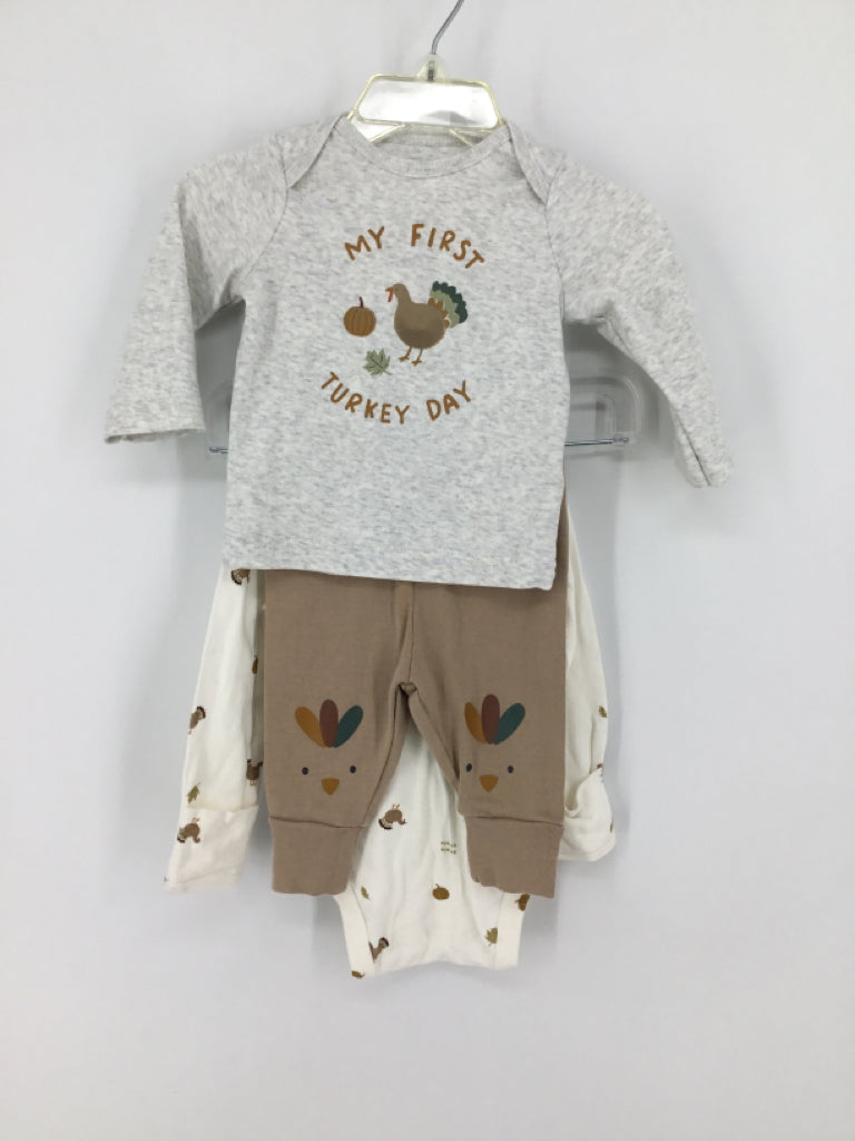 Just One You Made by Carters Child Size 3 Months Gray Thanksgiving Outfit