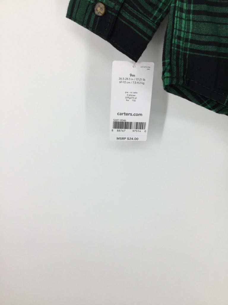 Carter's Child Size 9 Months Green Plaid Shirt - boys
