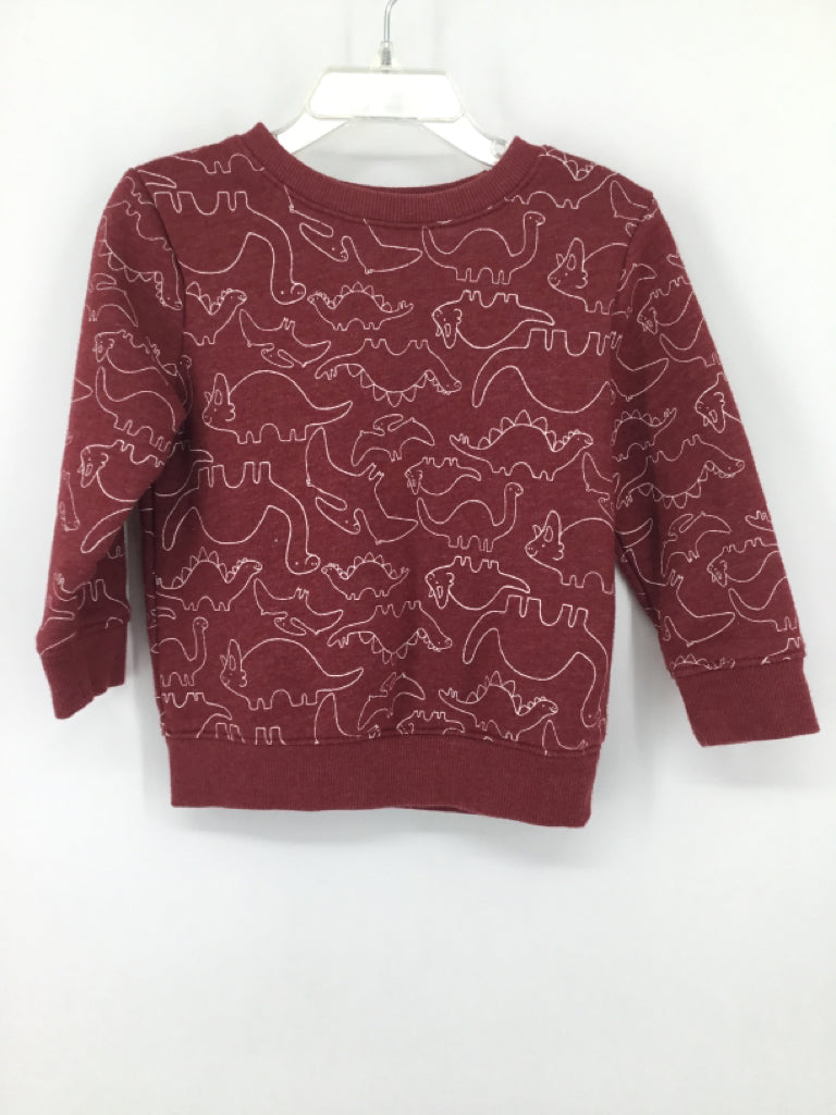 Cat & Jack Child Size 2 Burgundy Dinosaur Sweatshirt - boys