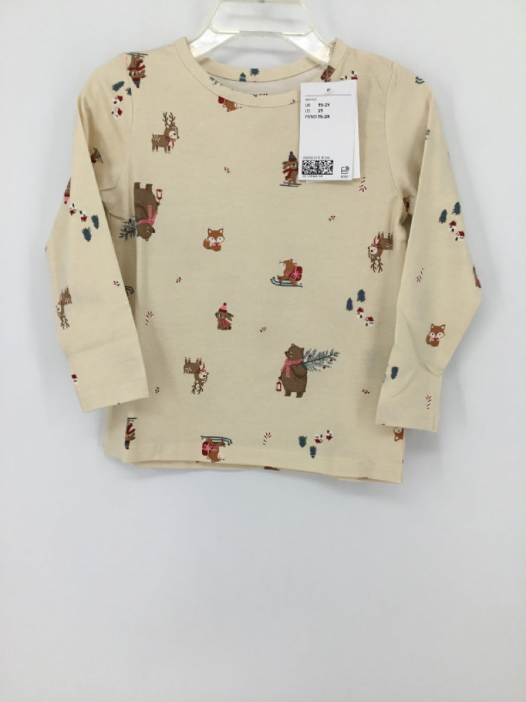 H & M Child Size 2 Cream Christmas T-Shirt