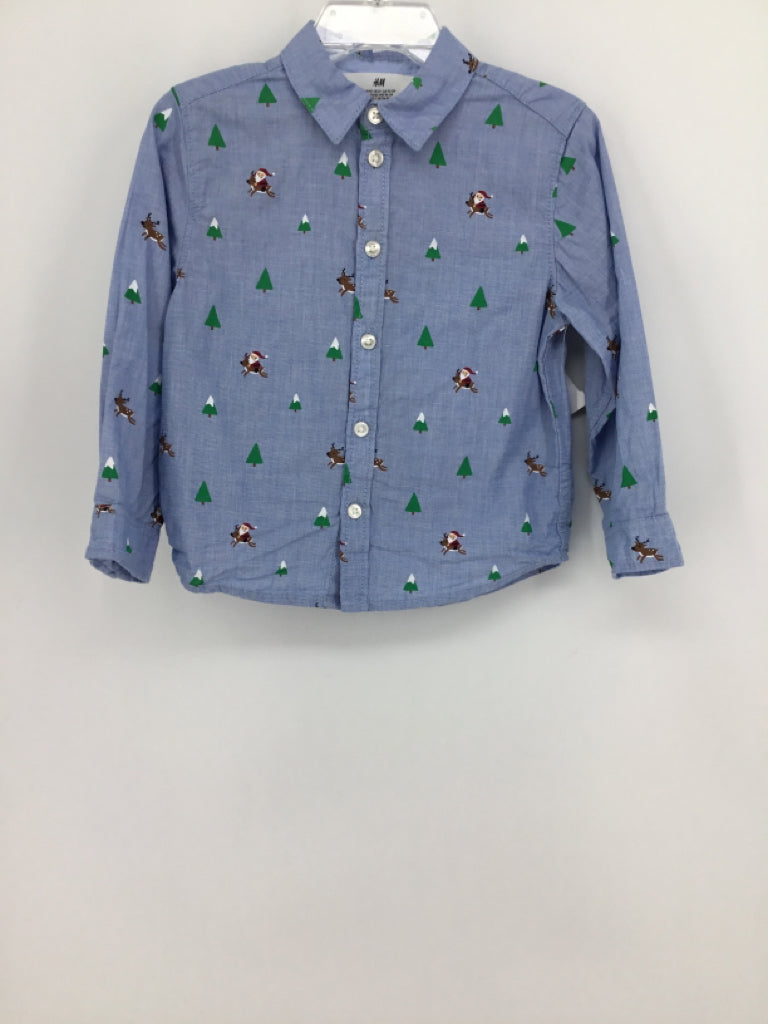 H & M Child Size 2 Blue Christmas Shirt