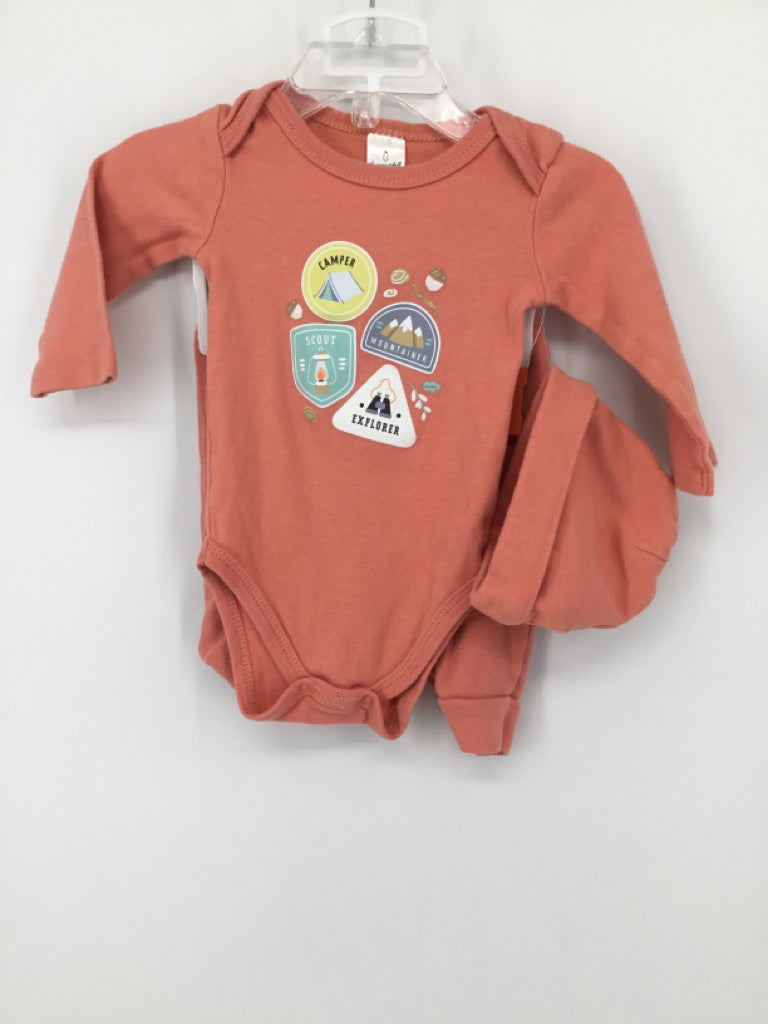The Peanut Shell Child Size 0-3 Months Peach screen printed Outfit - boys