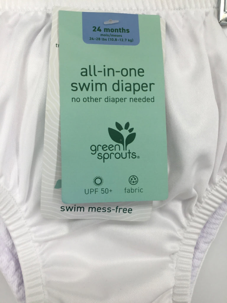 Green Sprouts Child Size 24 Months White Solid Swimwear - boys