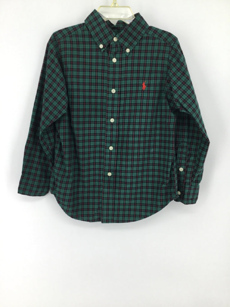Ralph Lauren Child Size 4 Green Checkered Shirt - boys