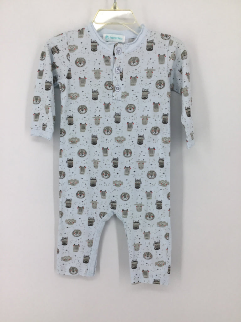 Feather Baby Child Size 6-9 Months Blue Print Outfit - boys
