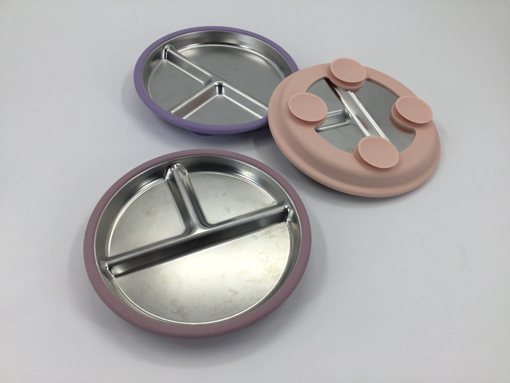 Stainless Steel Divided Suction Plates with Silicone Cover Set of 3