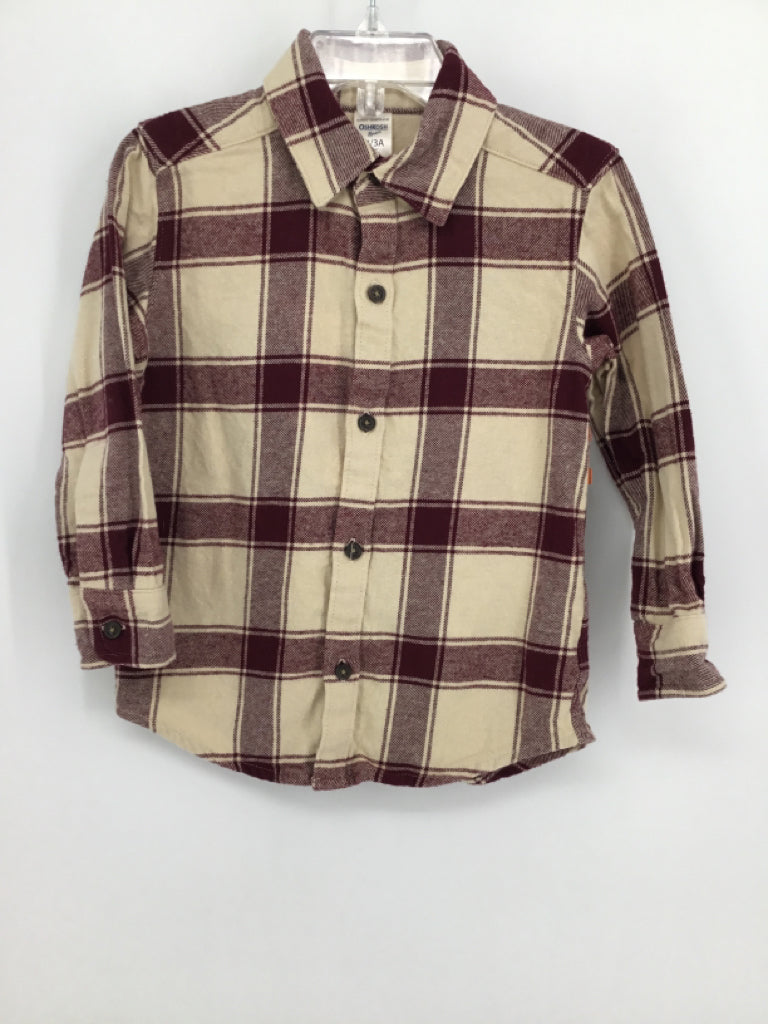 OshKosh B'gosh Child Size 3 Burgundy Plaid Shirt - boys