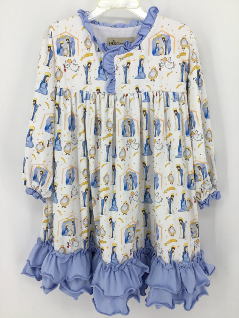 Southern Darlin Smock Child Size 5 Blue Christmas Dress