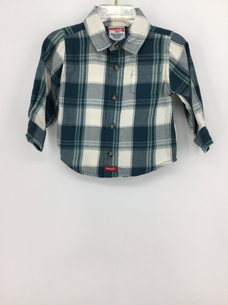 Wrangler Child Size 12 Months Teal Plaid Shirt - boys