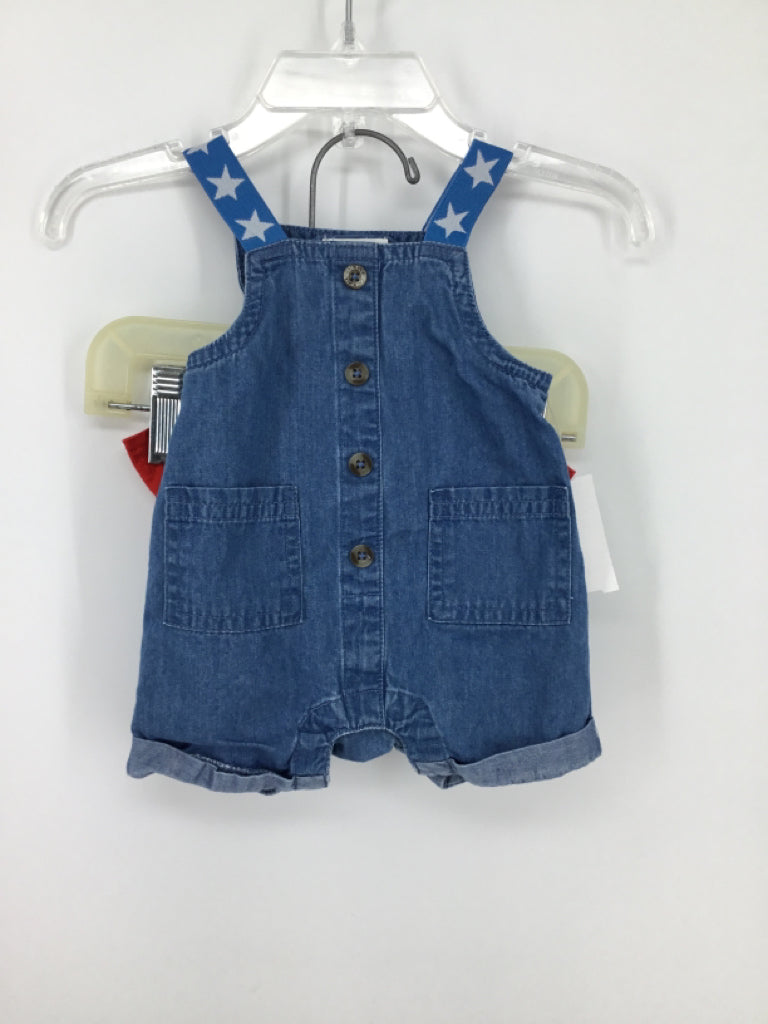 Cart Wheel Child Size Newborn Blue Stars & Stripes Overalls & Hat