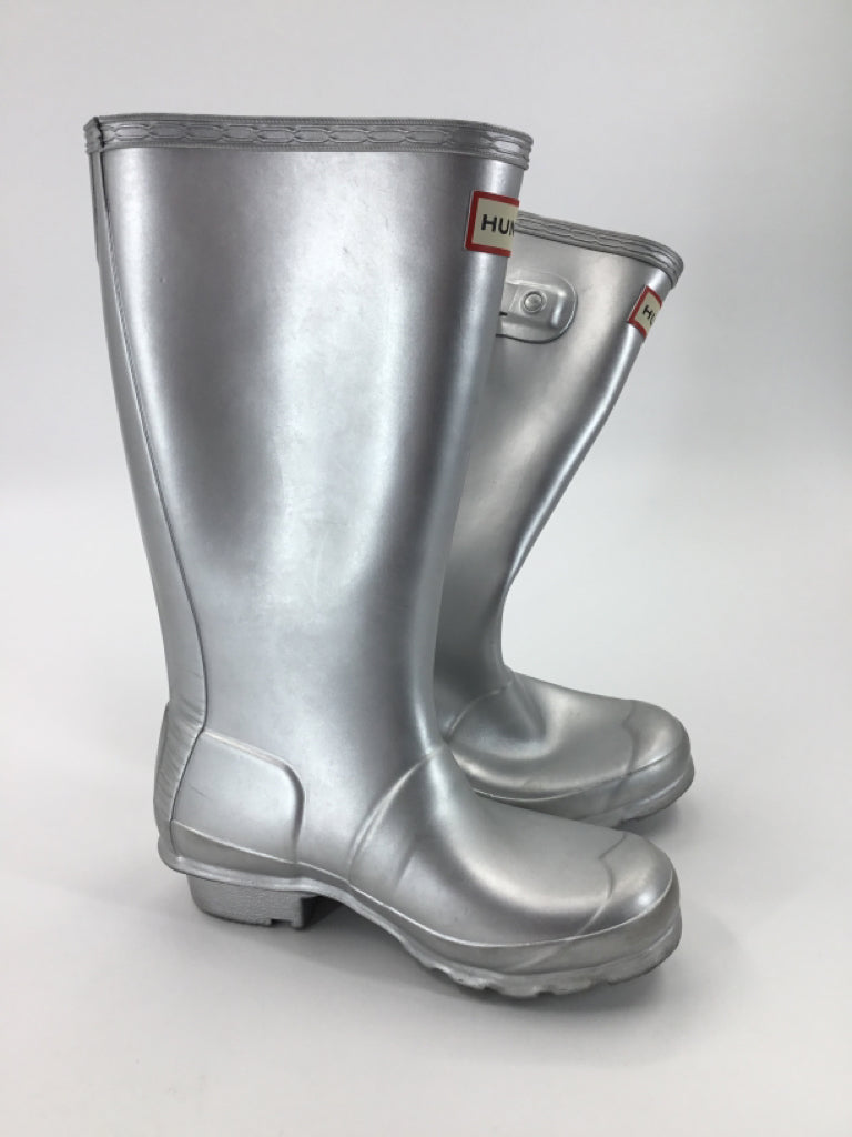 Hunter Child Size 1 Youth Silver Rain/Snow Boots