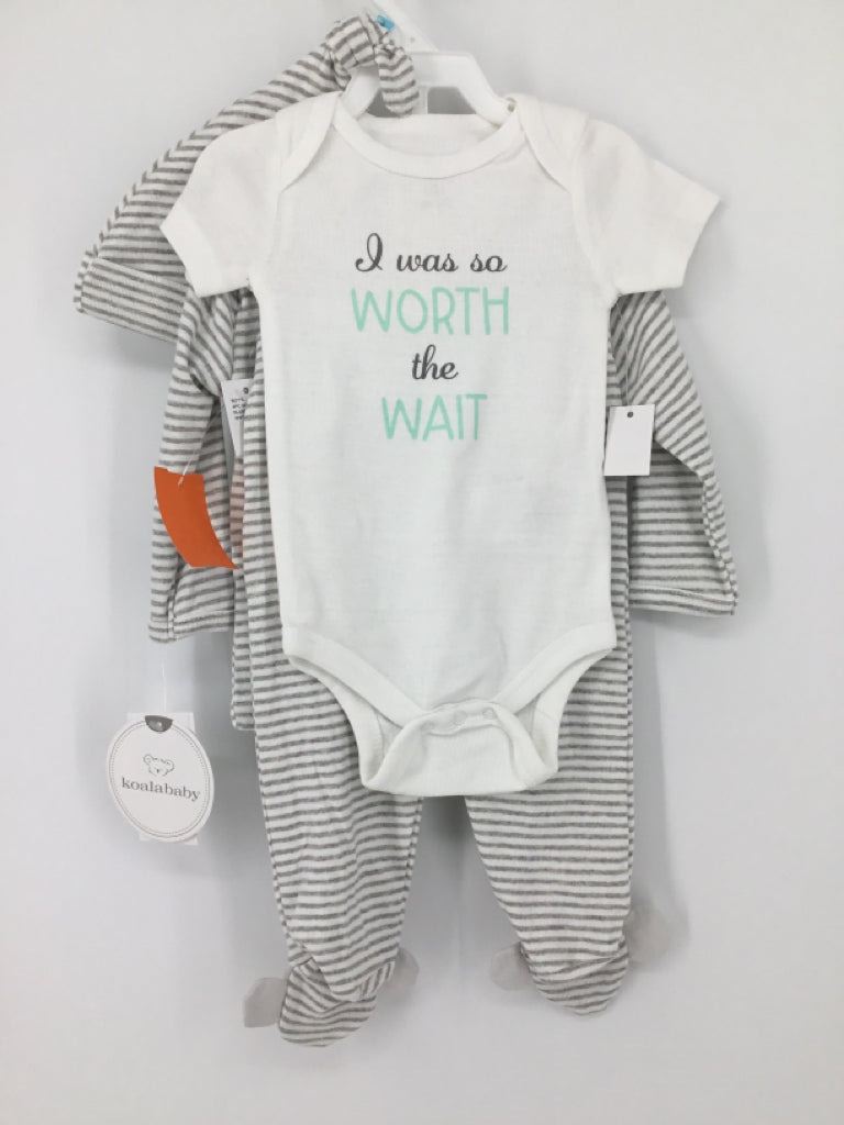 Koala Baby Child Size 3-6 Months Gray Stripe Outfit - boys