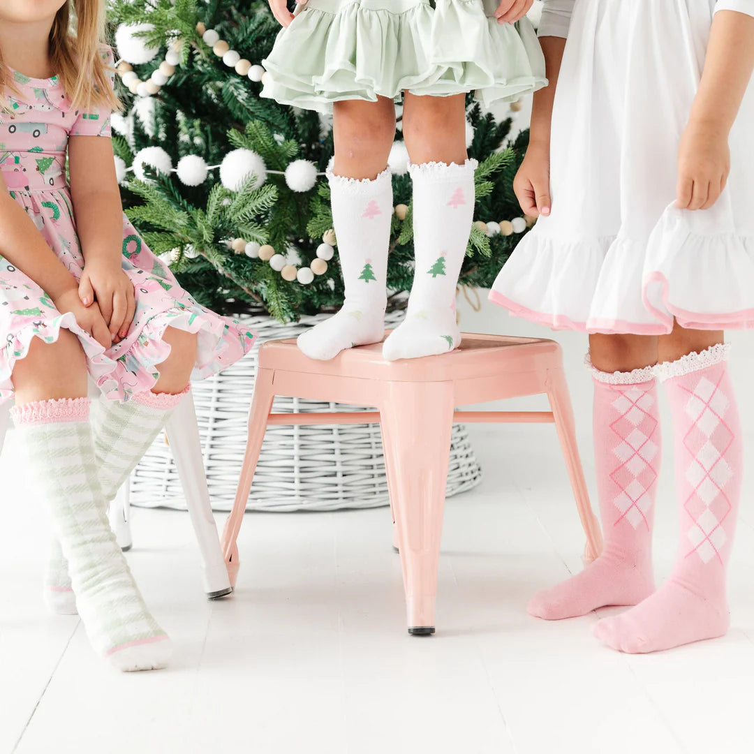 Little Stocking Co - Lace Top Knee High Socks (3 Pack) - Winter Wonderland