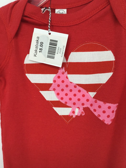 Kakabaka Child Size 12 Months White Valentine's Day Cardinal's Heart Onesie