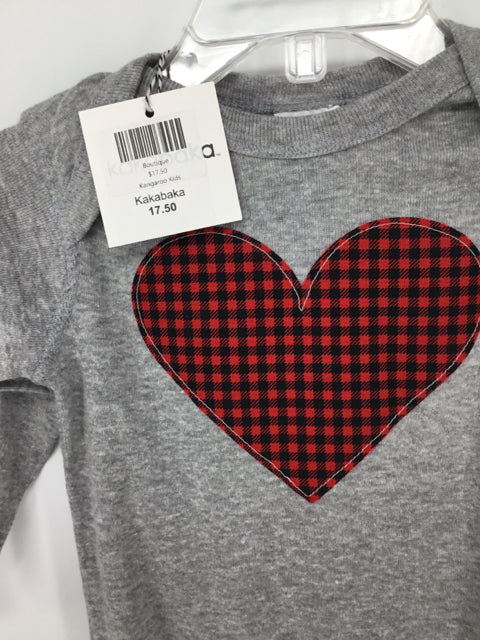 Kakabaka Child Size 12 Months Gray Valentine's Day Buffalo Plaid Heart Onesie