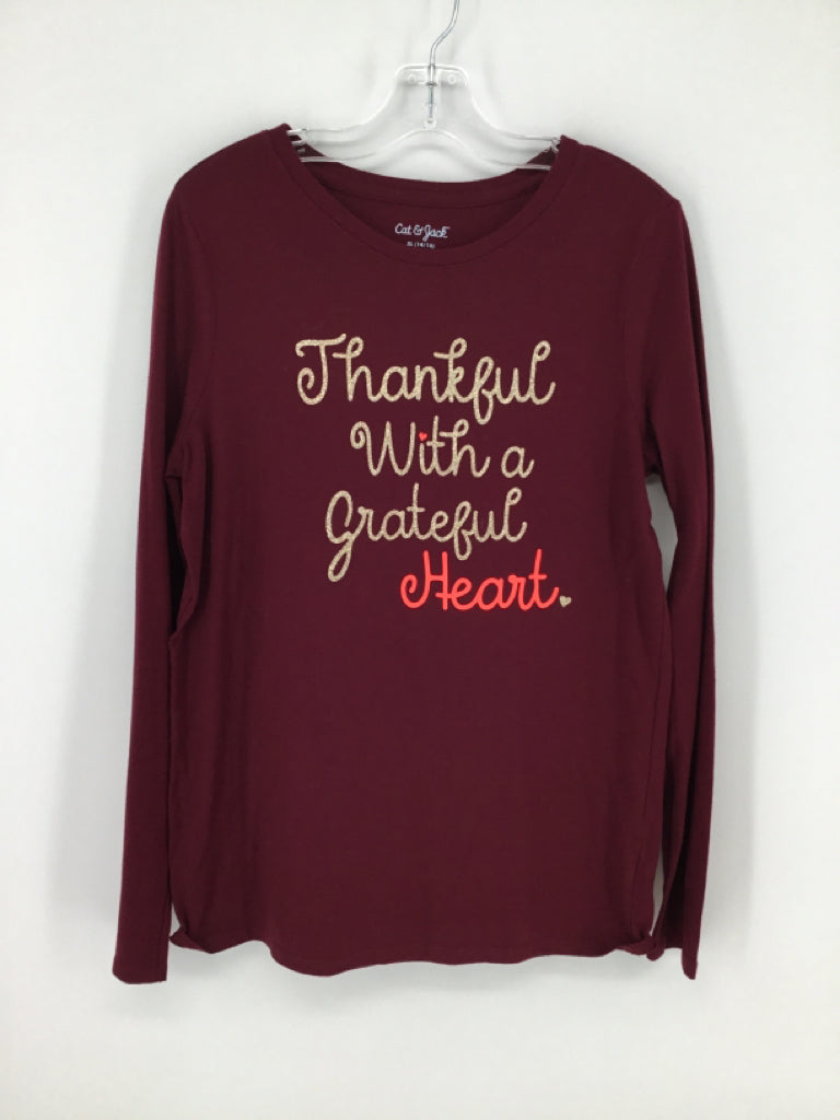 Cat & Jack Child Size 14 Burgundy Thanksgiving T-Shirt