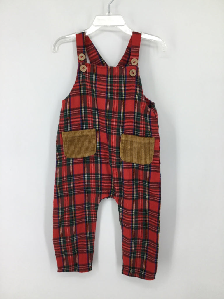 Mudpie Child Size 12-18 Months Red Plaid Overalls - boys