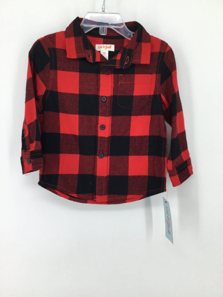 Cat & Jack Child Size 18 Months Red Checkered Shirt - boys
