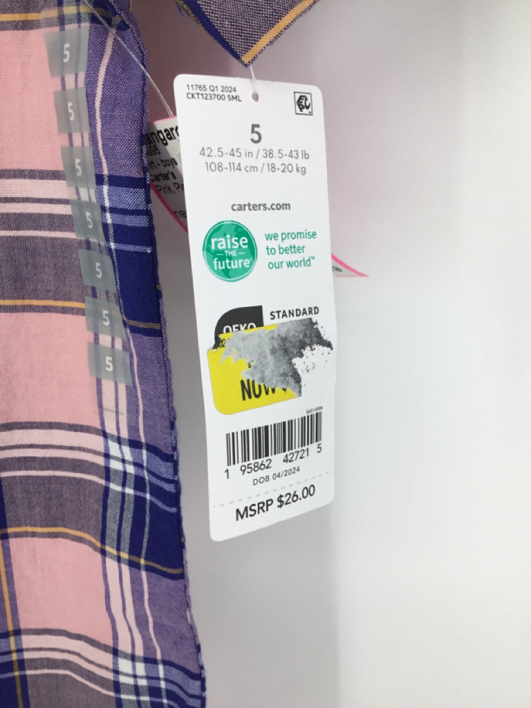 Carter's Child Size 5 Pink Plaid Shirt - boys