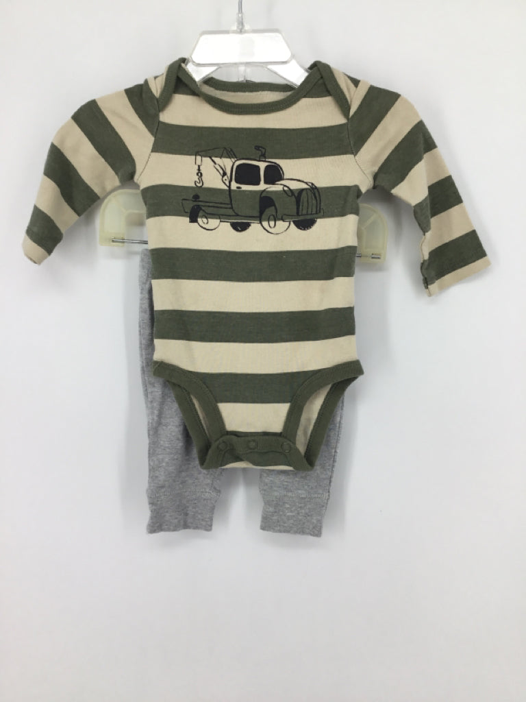 Carter's Child Size 3 Months Green Stripe Outfit - boys