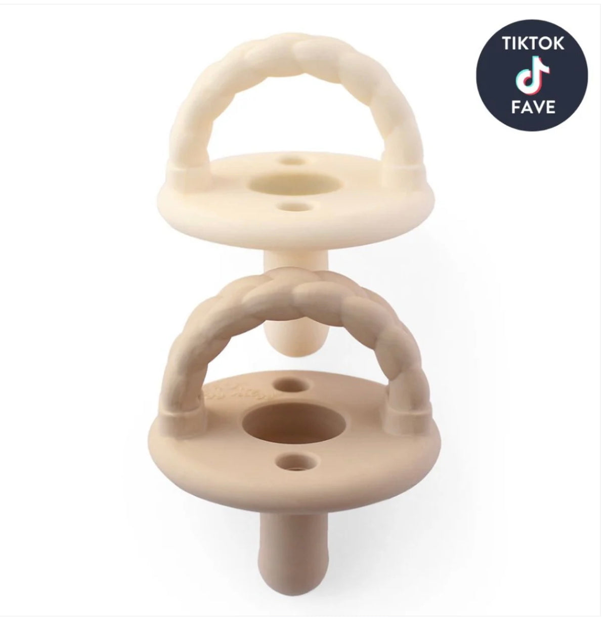Itzy Ritzy - Sweetie Soother Pacifier Set  0-6m (Toast & Buttercream Braids)