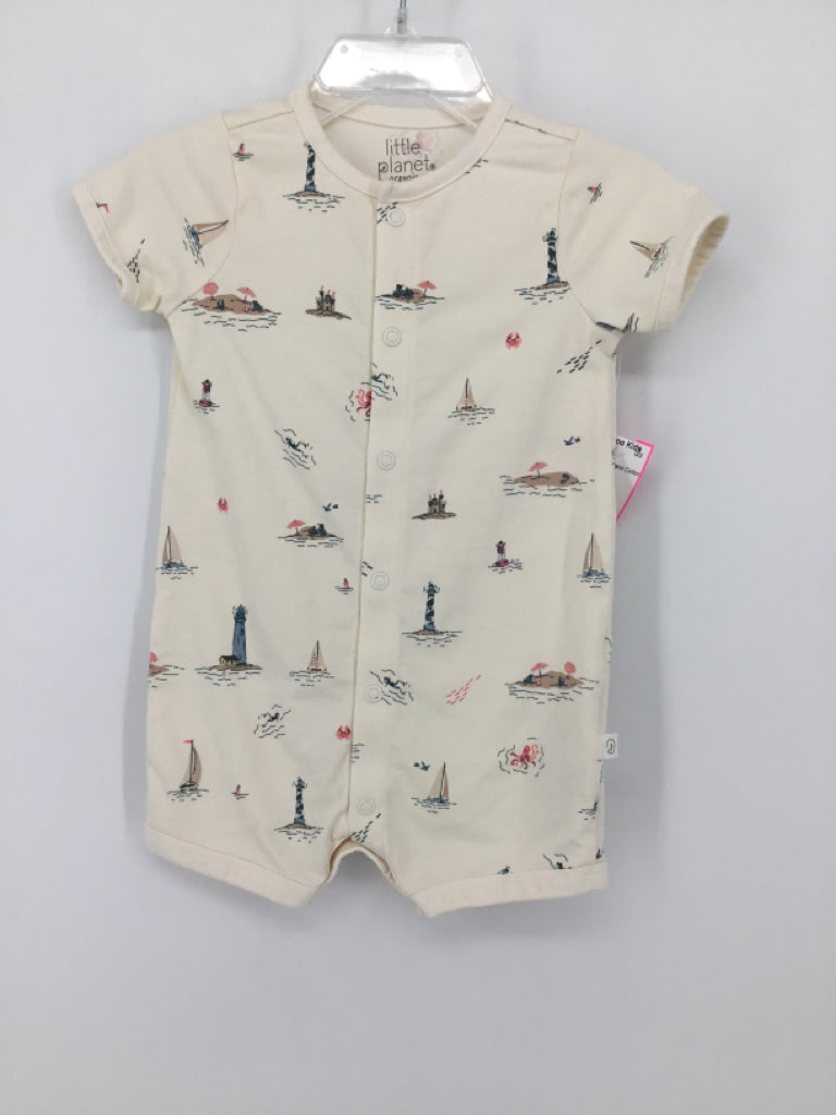 Little Planet Child Size 6 Months Cream Print Outfit - boys