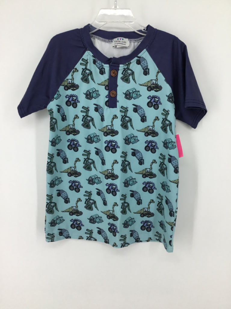 Foxtail Lilies Child Size 7 Blue Print Shirt - boys